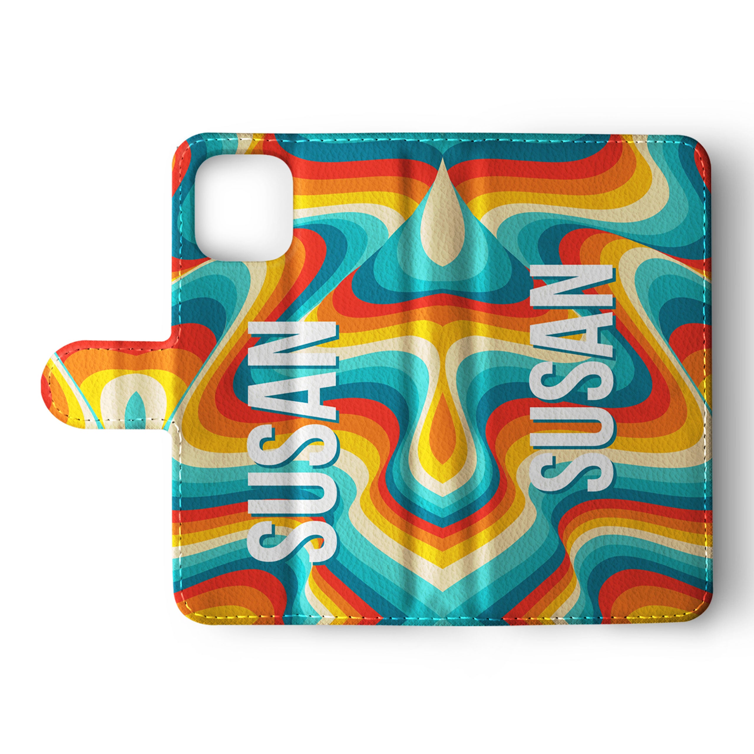 Personalised Wallet Flip Phone Case Custom Name Groovy 70s Waves Vintage