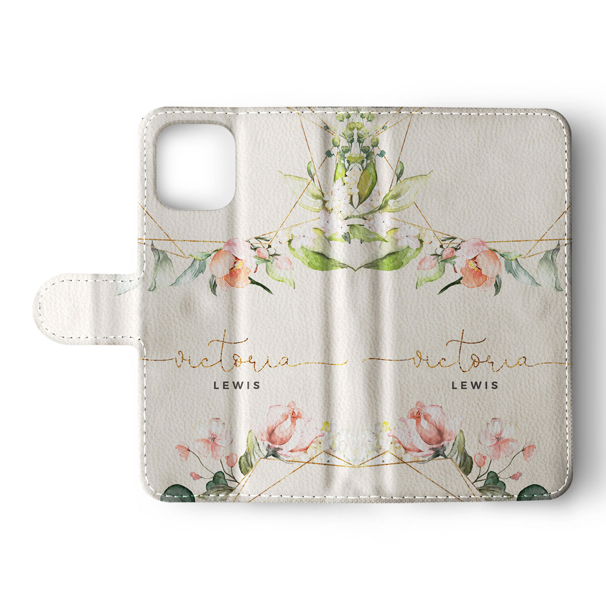 Personalised Wallet Flip Phone Case Custom Name Floral Vintage Shabby Chic Blossom Branch