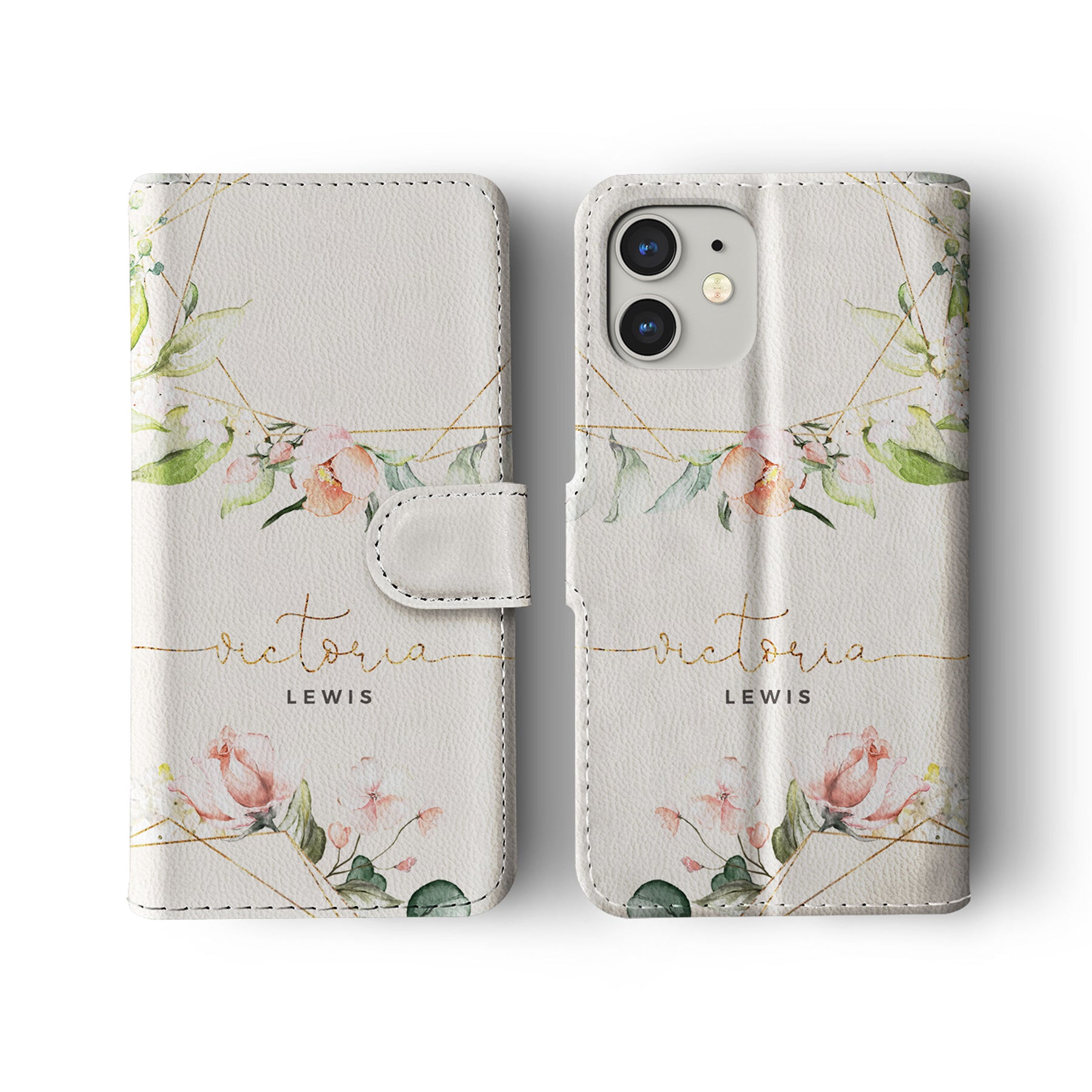 Personalised Wallet Flip Phone Case Custom Name Floral Vintage Shabby Chic Blossom Branch