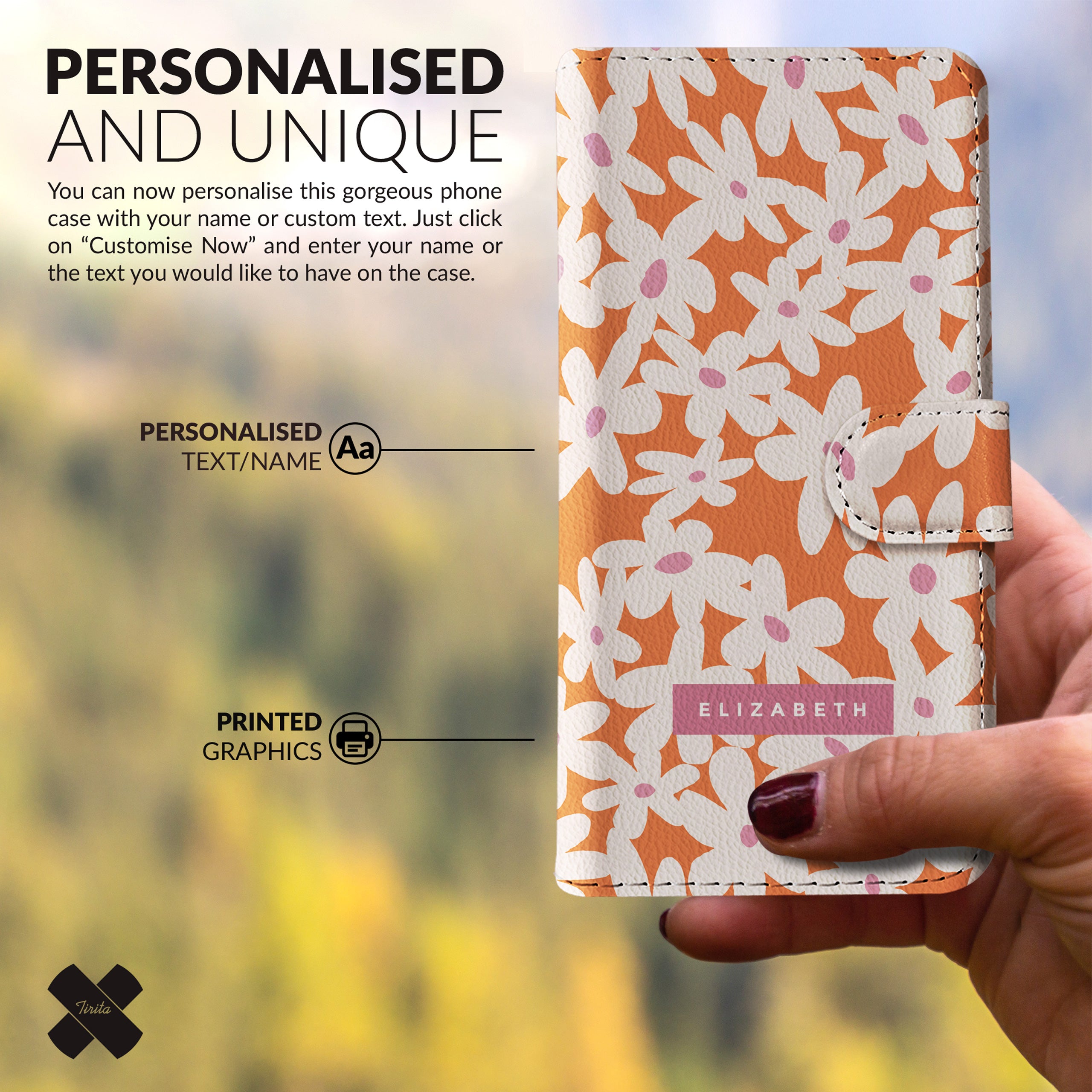 Personalised Wallet Flip Phone Case Custom Name Floral Chamomile Flower