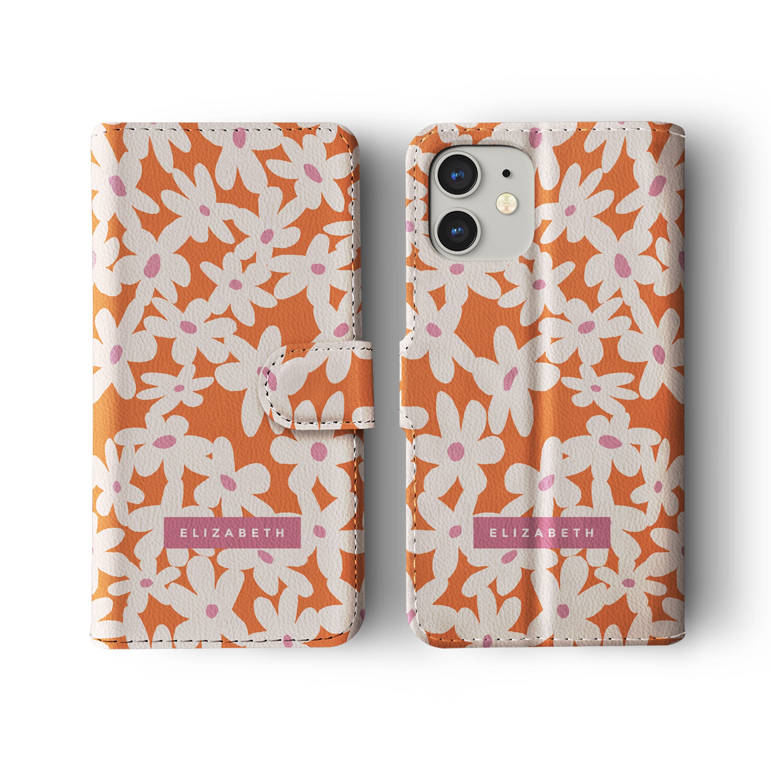 Personalised Wallet Flip Phone Case Custom Name Floral Chamomile Flower