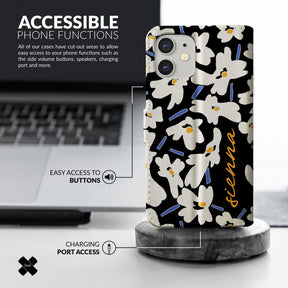 Personalised Wallet Flip Phone Case Custom Name Floral Daisies