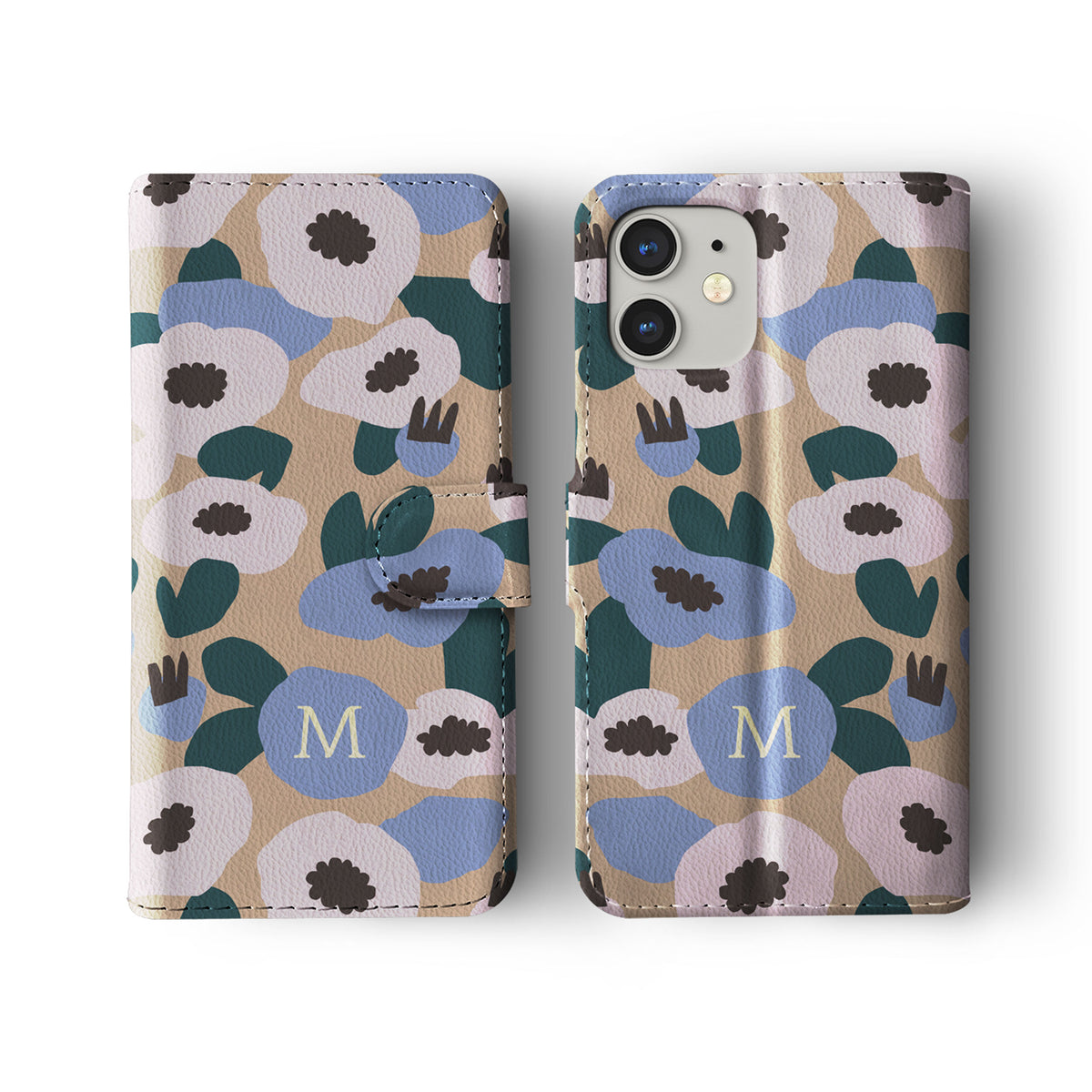 Personalised Wallet Flip Phone Case Custom Name Floral Poppies