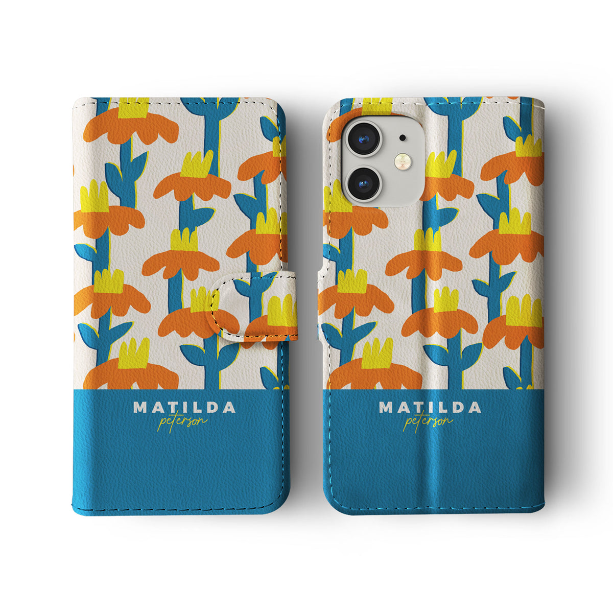 Personalised Wallet Flip Phone Case Custom Name Floral Sunflowers Retro