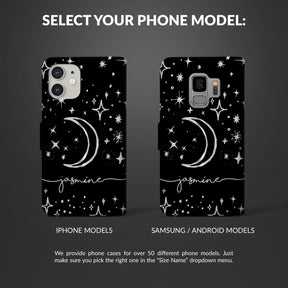 Personalised Wallet Flip Phone Case Custom Name Space Stars Constellations