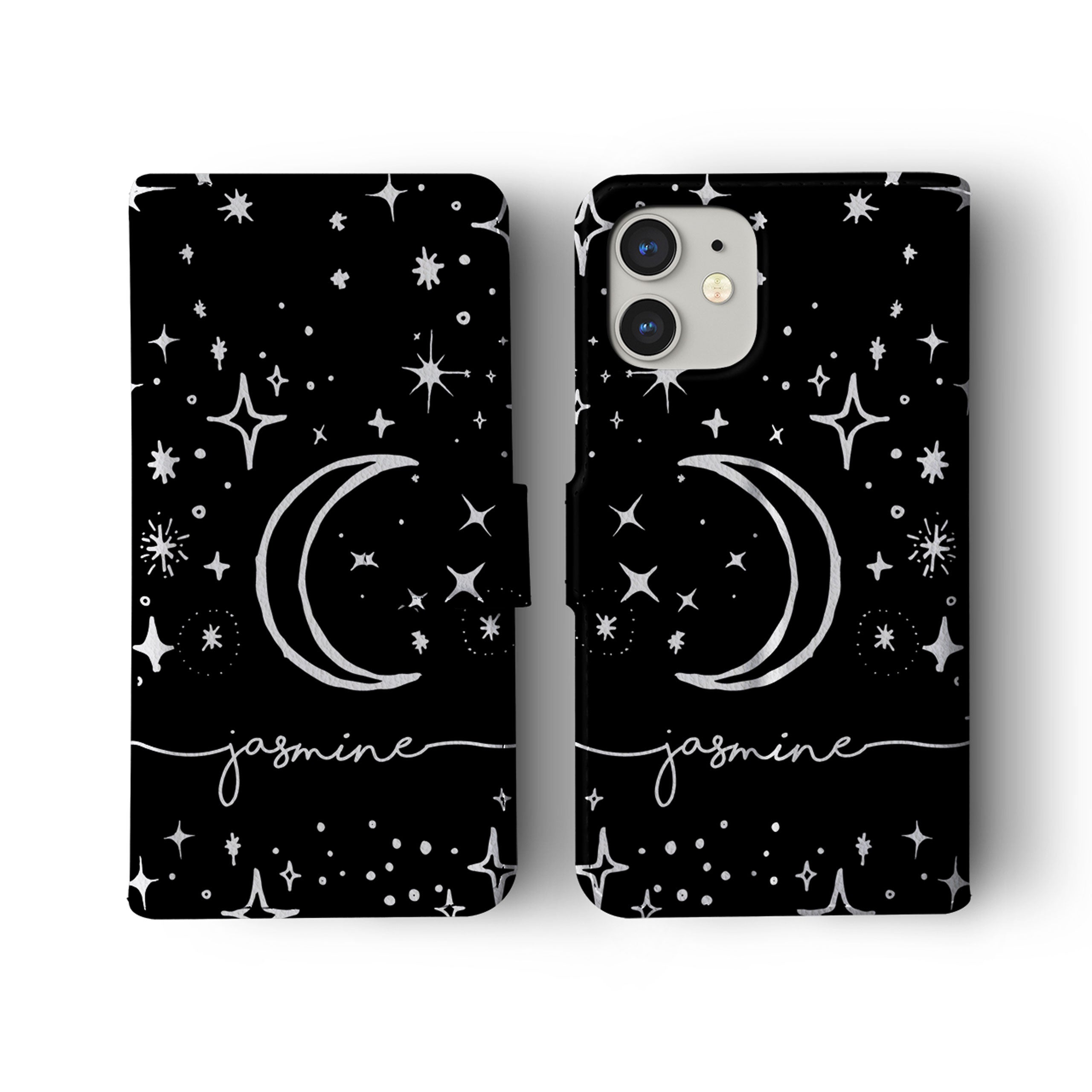 Personalised Wallet Flip Phone Case Custom Name Space Stars Constellations