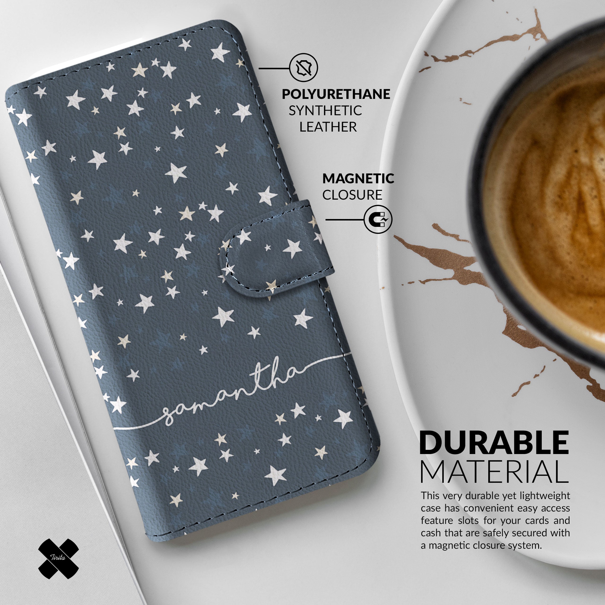 Personalised Wallet Flip Phone Case Custom Name Starry Night Sky Stars