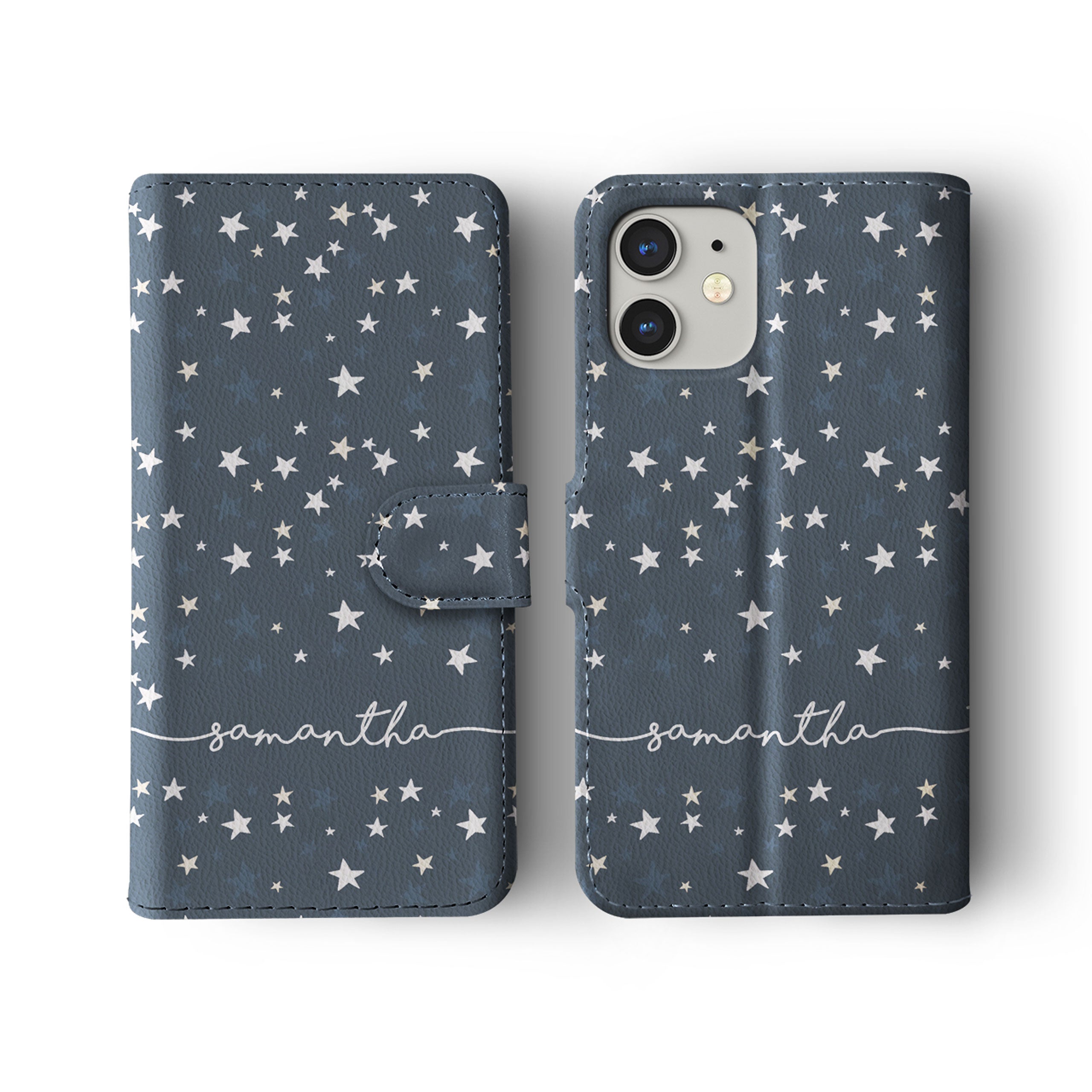 Personalised Wallet Flip Phone Case Custom Name Starry Night Sky Stars