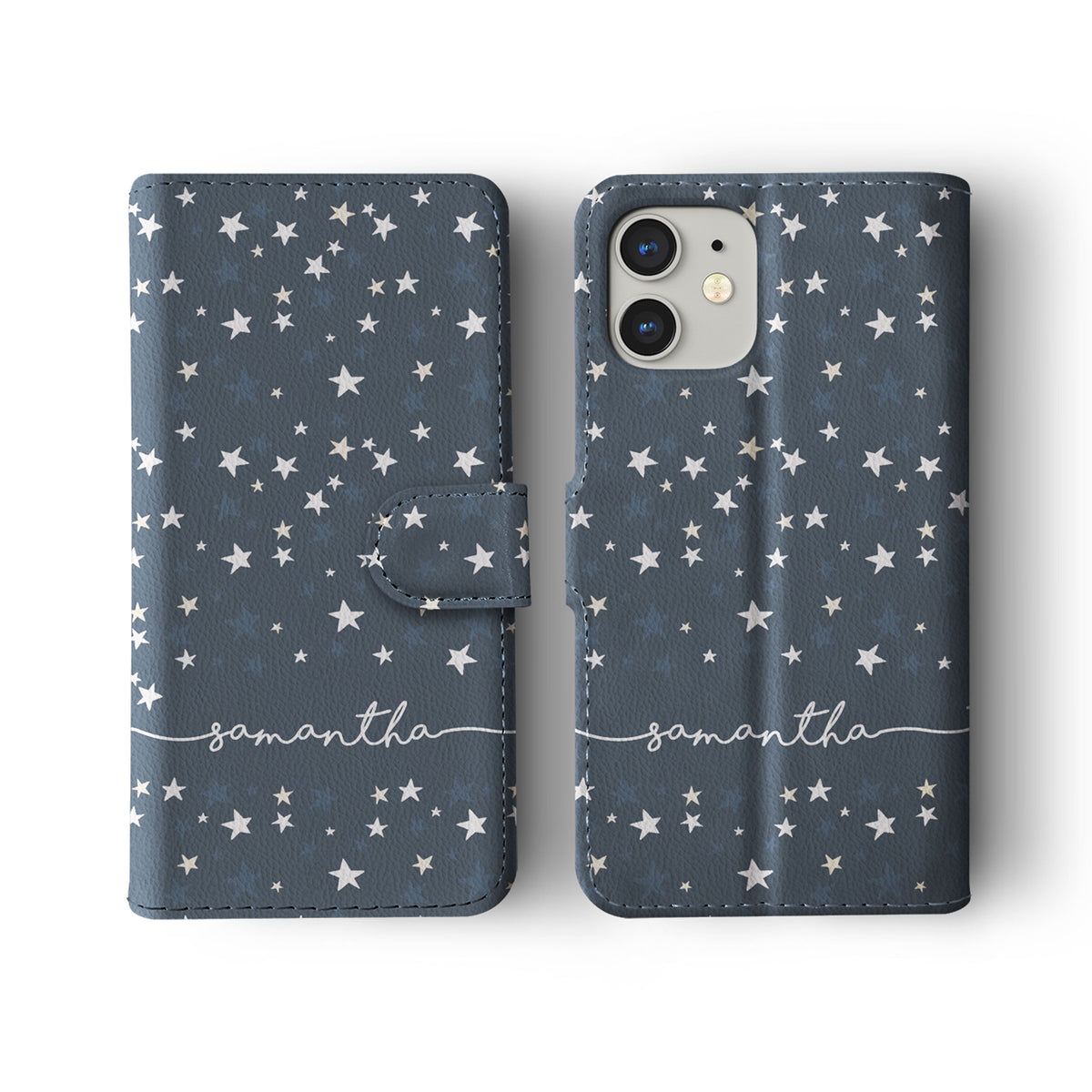 Personalised Wallet Flip Phone Case Custom Name Starry Night Sky Stars