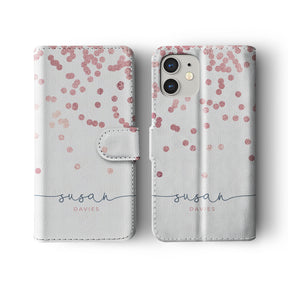 Personalised Wallet Flip Phone Case Custom Name Polkadot Rain