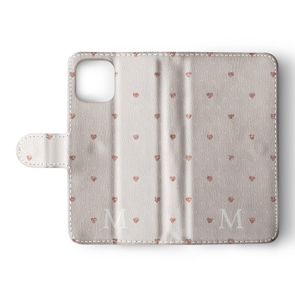 Personalised Wallet Flip Phone Case Custom Name Polka Hearts Pink