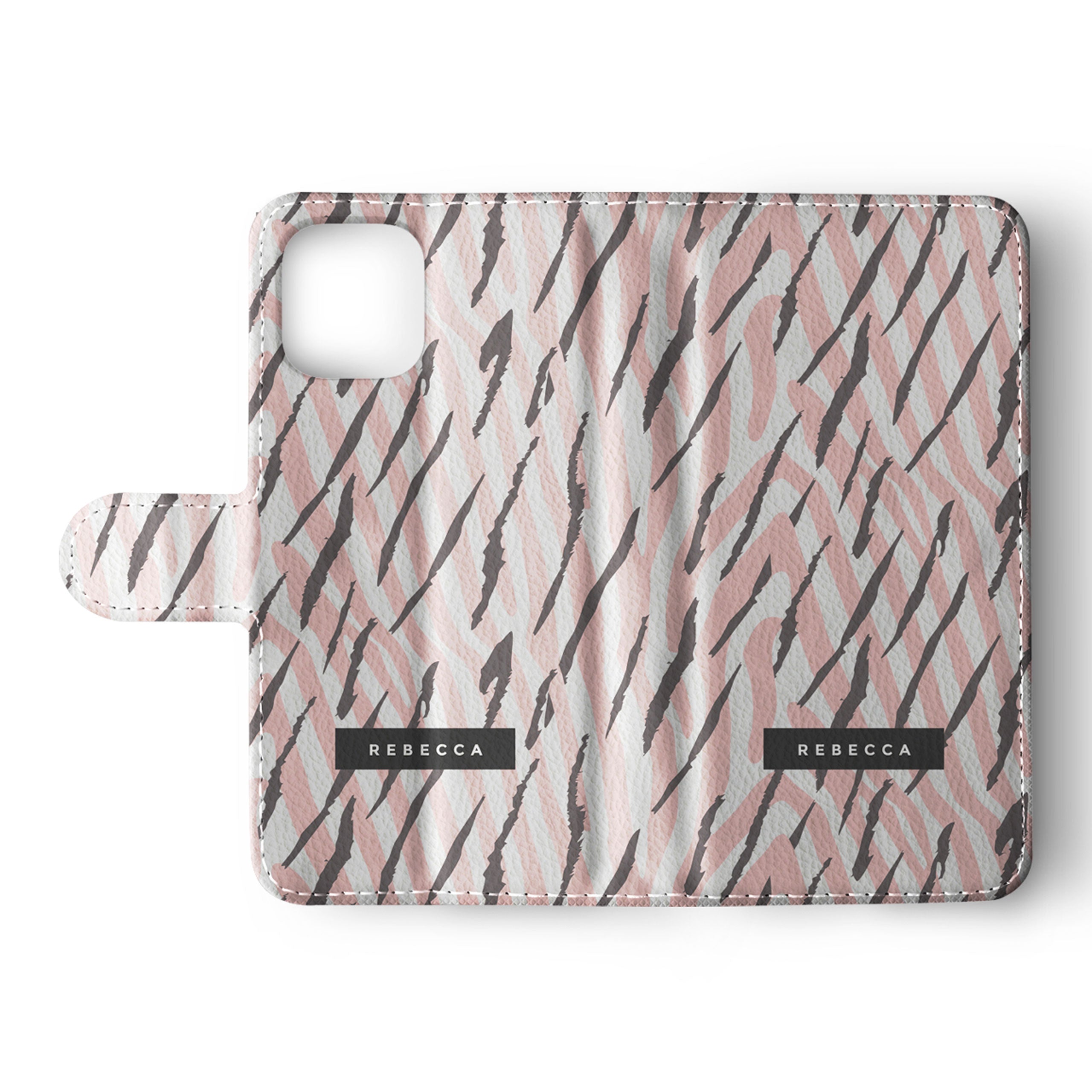 Personalised Wallet Flip Phone Case Custom Name Animal Print Zebra Tiger Pink