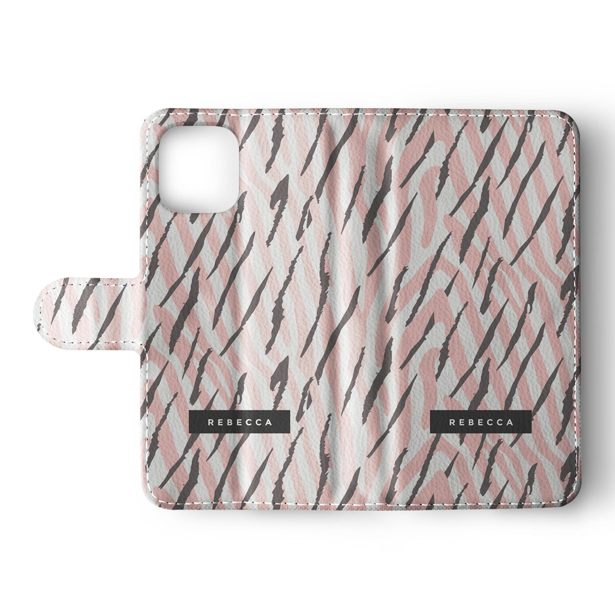 Personalised Wallet Flip Phone Case Custom Name Animal Print Zebra Tiger Pink