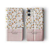 Personalised Wallet Flip Phone Case Custom Name Animal Print Leopard Spots 