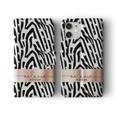 Personalised Wallet Flip Phone Case Custom Name Animal Print Zebra Stripes