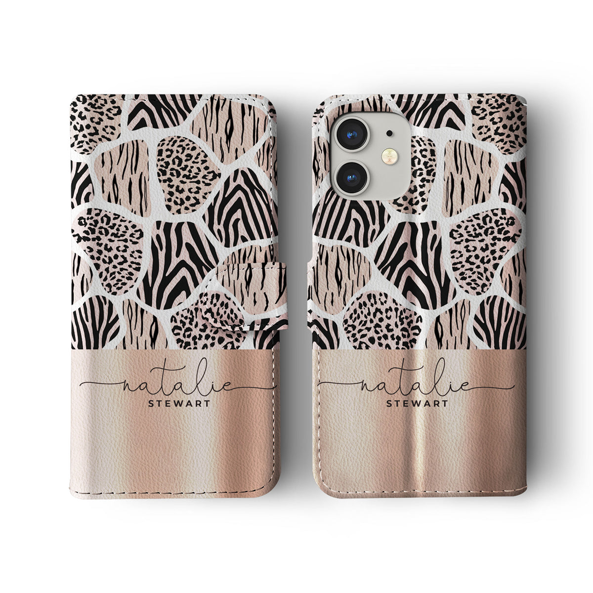 Personalised Wallet Flip Phone Case Custom Name Animal Print Wild Cats Rosettes