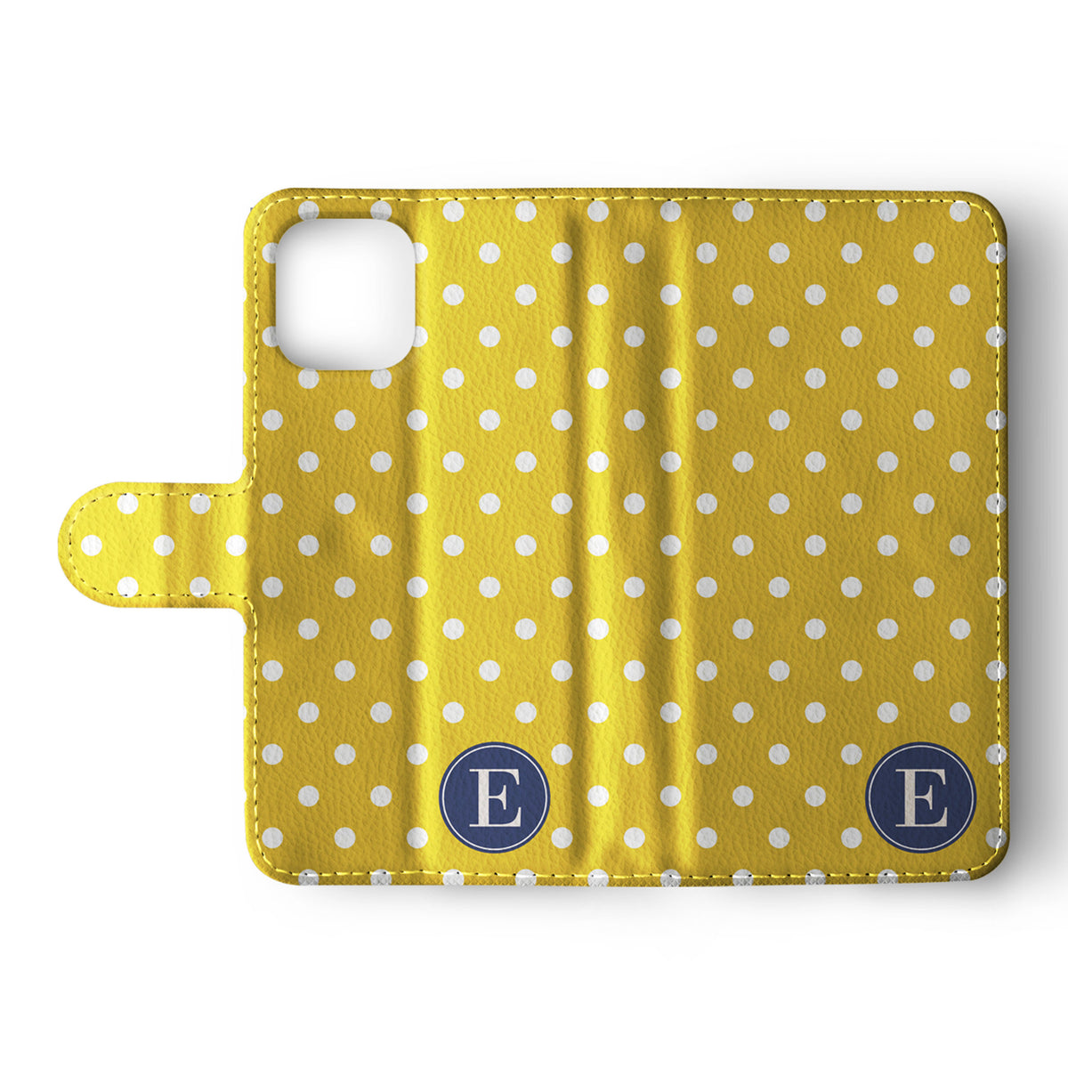 Personalised Wallet Flip Phone Case Custom Name Vintage Shabby Chic Mustard Yellow Polka Dot