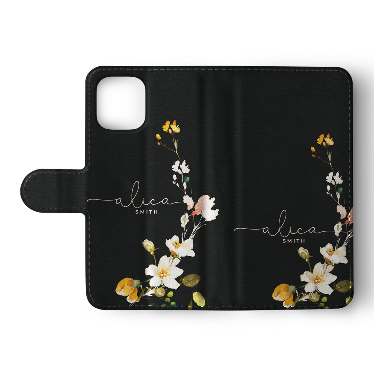 Personalised Wallet Flip Phone Case Custom Name Floral Peach Blossom Roses Buds