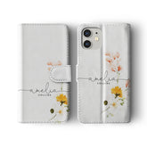 Personalised Wallet Flip Phone Case Custom Name Spring Blossoms Watercolour