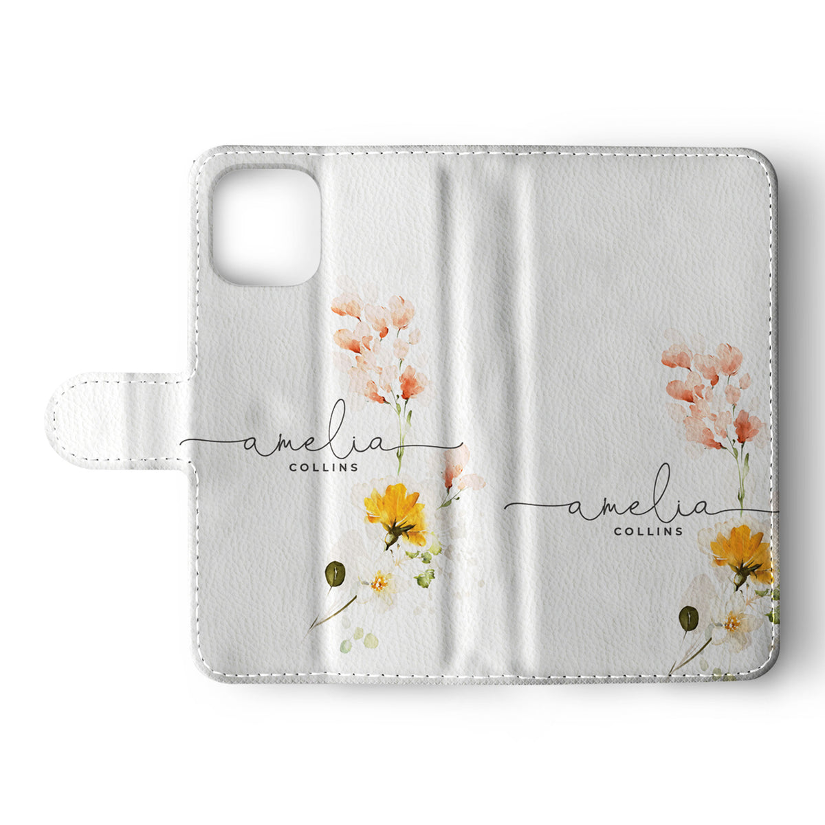 Personalised Wallet Flip Phone Case Custom Name Spring Blossoms Watercolour