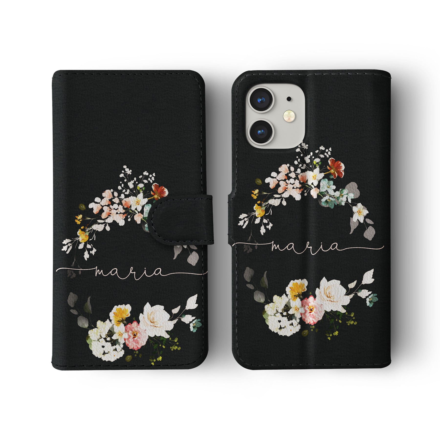 Personalised Wallet Flip Phone Case Custom Name Floral Shabby Chick Roses Spring Whreat