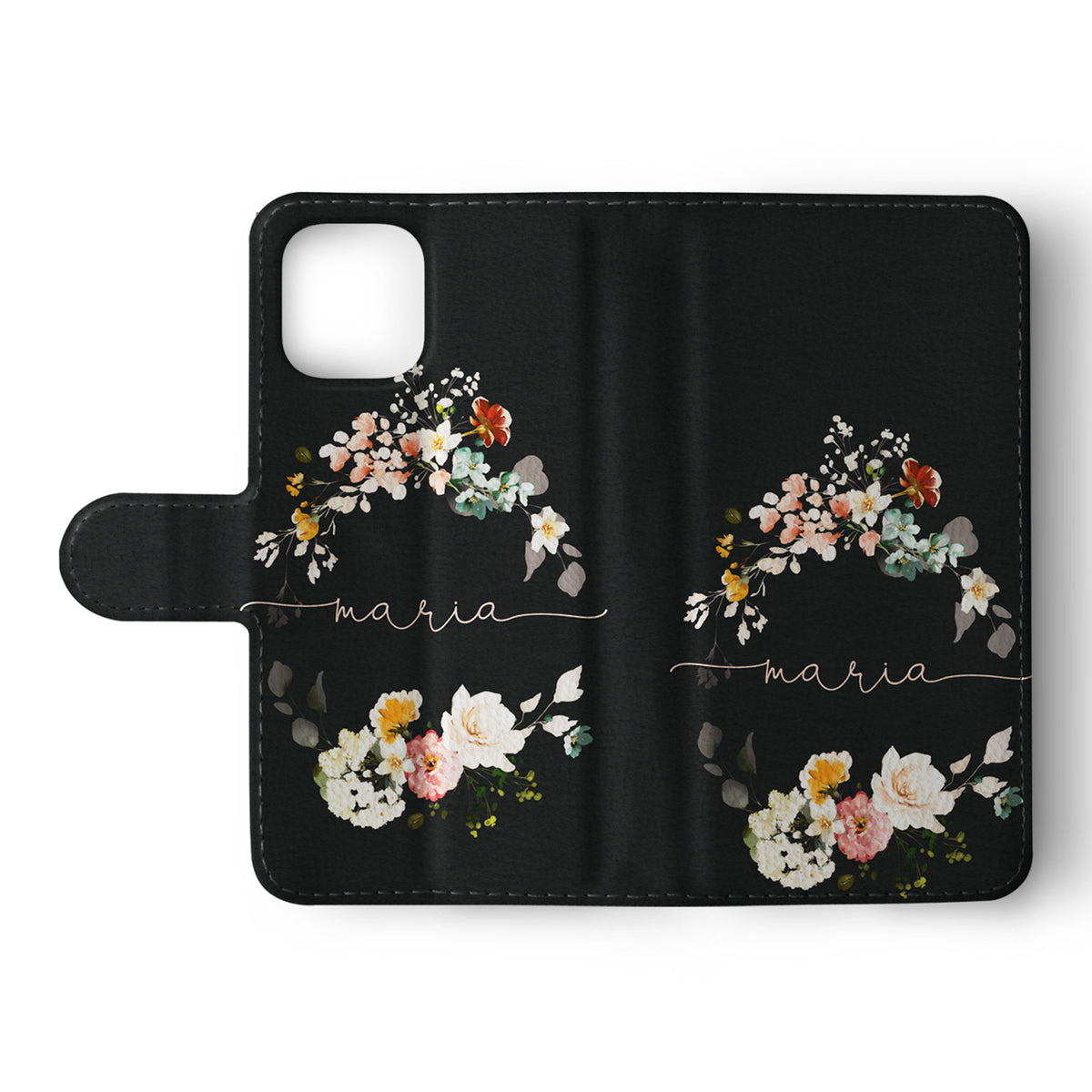 Personalised Wallet Flip Phone Case Custom Name Floral Shabby Chick Roses Spring Whreat