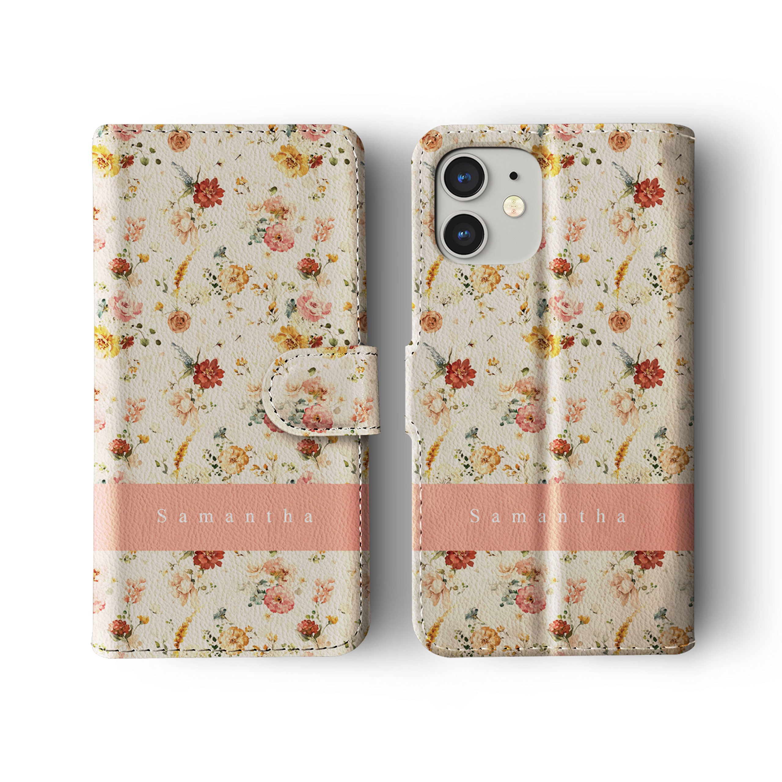 Personalised Wallet Flip Phone Case Custom Name Floral Vintage Ditsy P Personalised Wallet Flip Phone Case Custom Name Floral Vintage Ditsy P