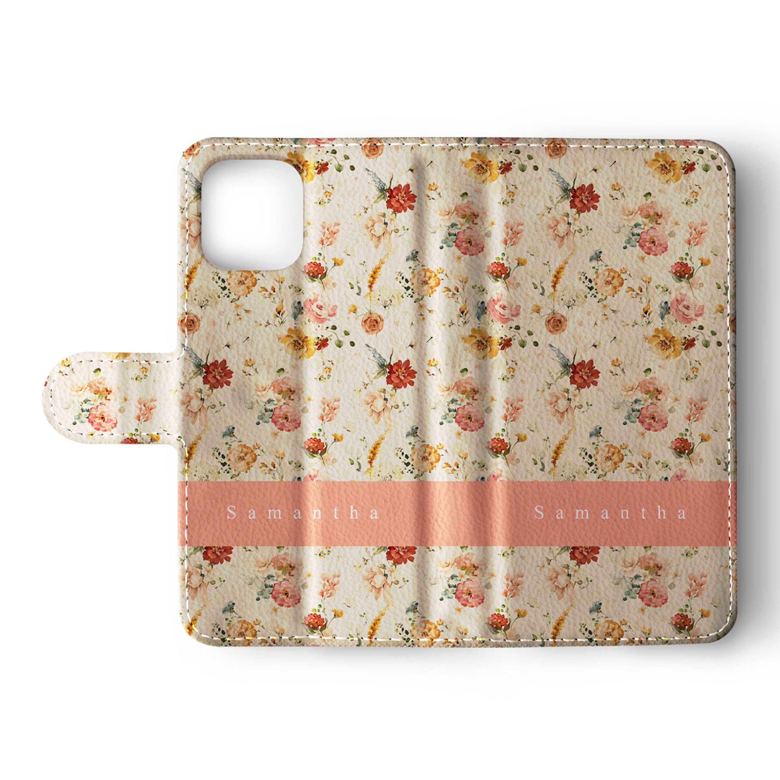 Personalised Wallet Flip Phone Case Custom Name Floral Vintage Ditsy Pastel