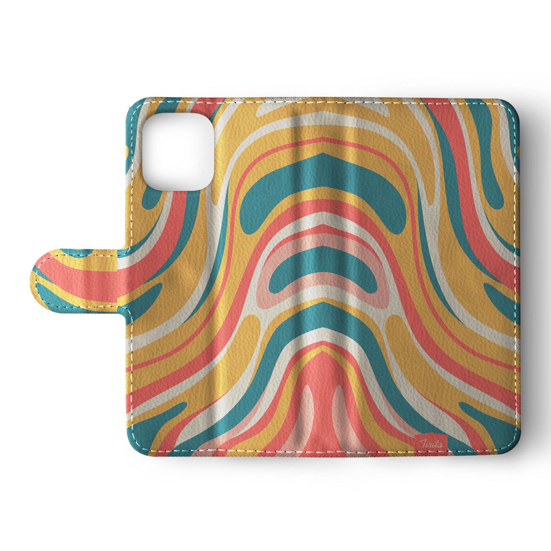 Wallet Flip Phone Case Custom Name Vintage Pastel Wavy Lines