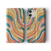 Wallet Flip Phone Case Custom Name Vintage Pastel Wavy Lines