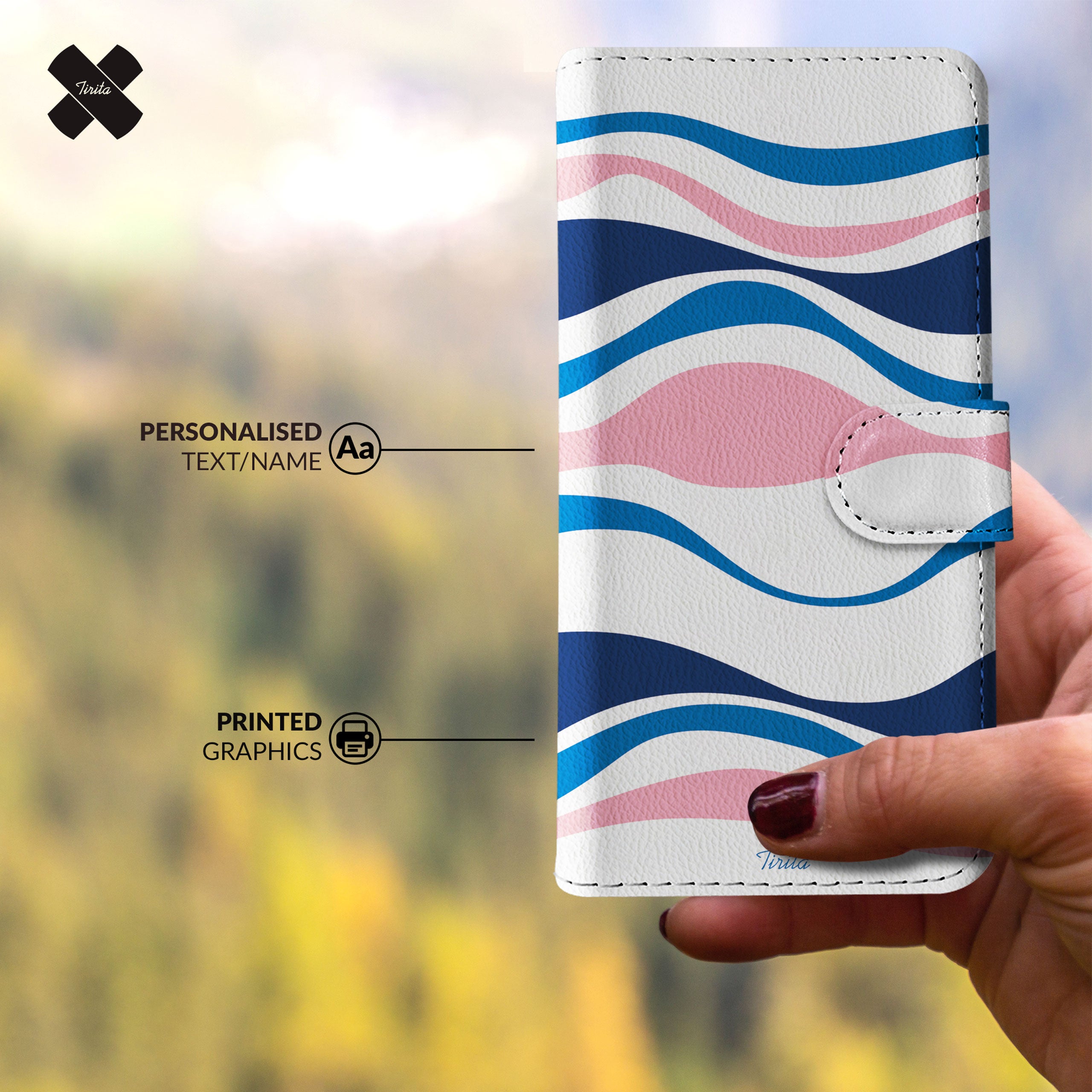 Wallet Flip Phone Case Pastel Wavy Pink Marine Blue Waves