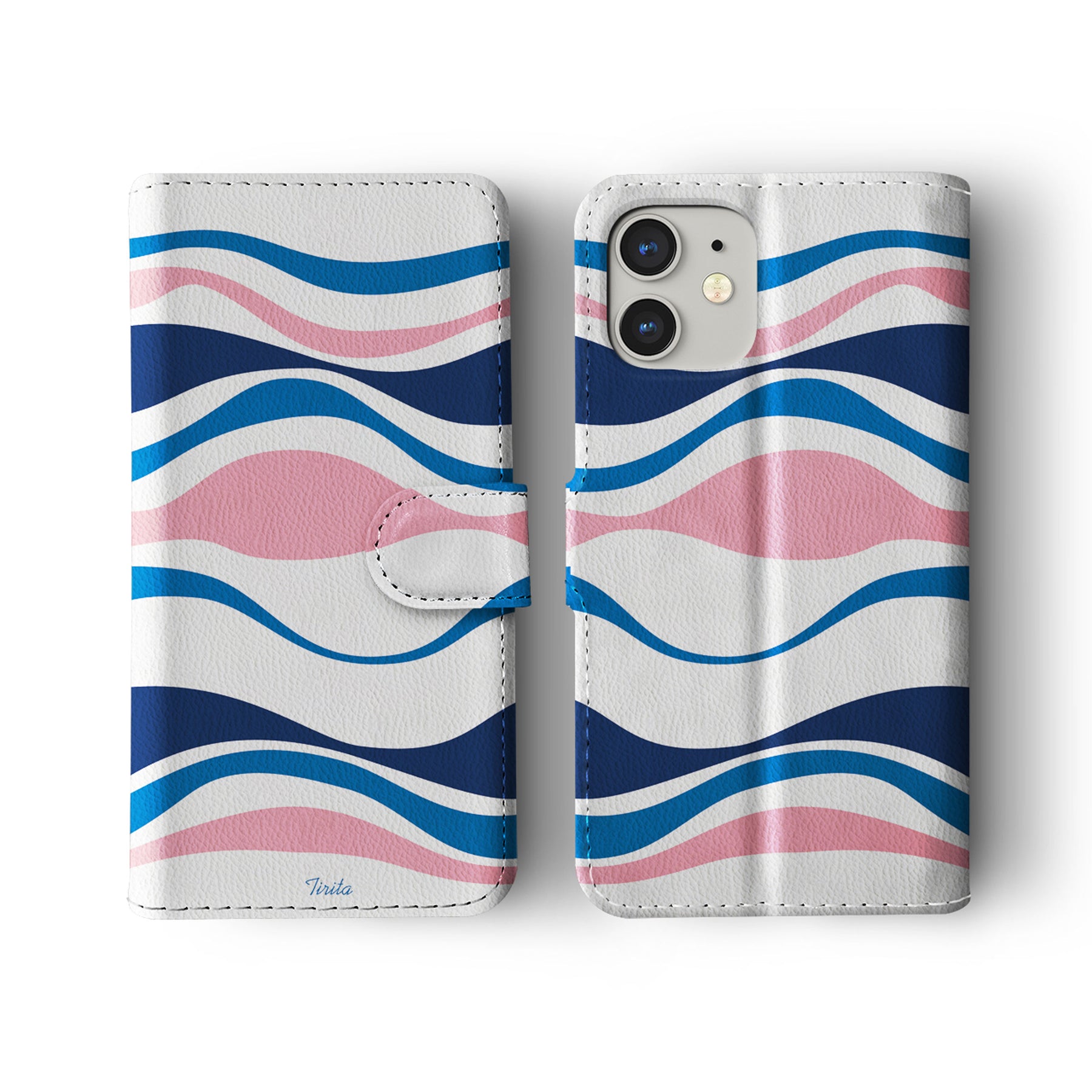 Wallet Flip Phone Case Pastel Wavy Pink Marine Blue Waves