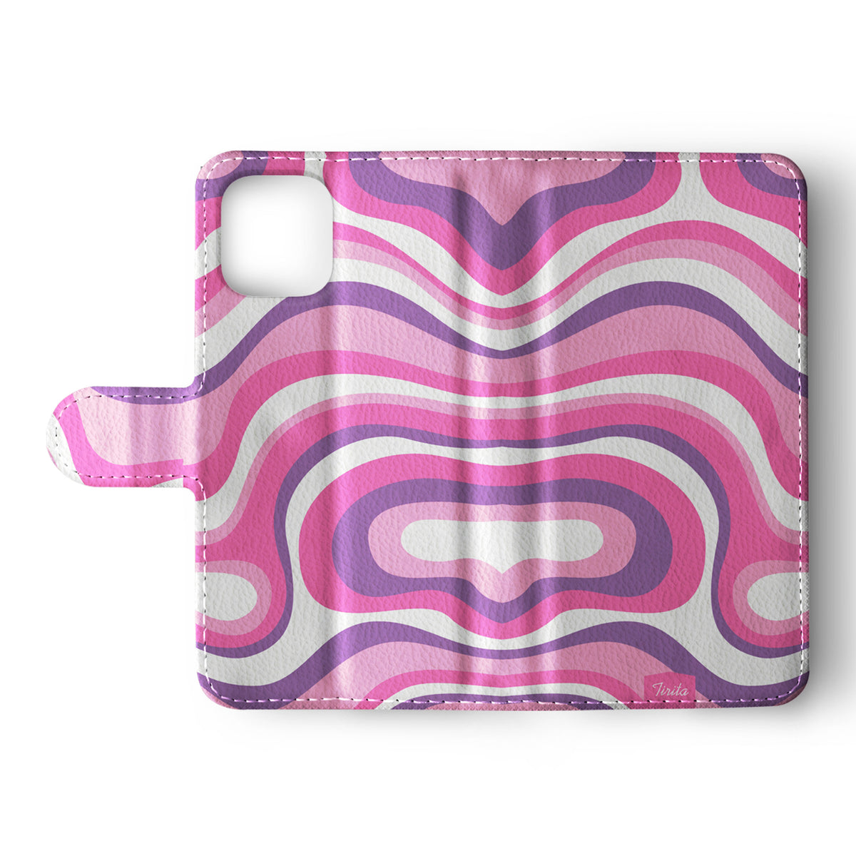 Wallet Flip Phone Case Cute Pink Pastel Abstract Waves