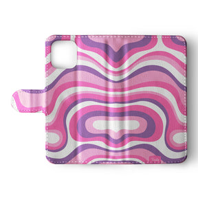 Wallet Flip Phone Case Cute Pink Pastel Abstract Waves