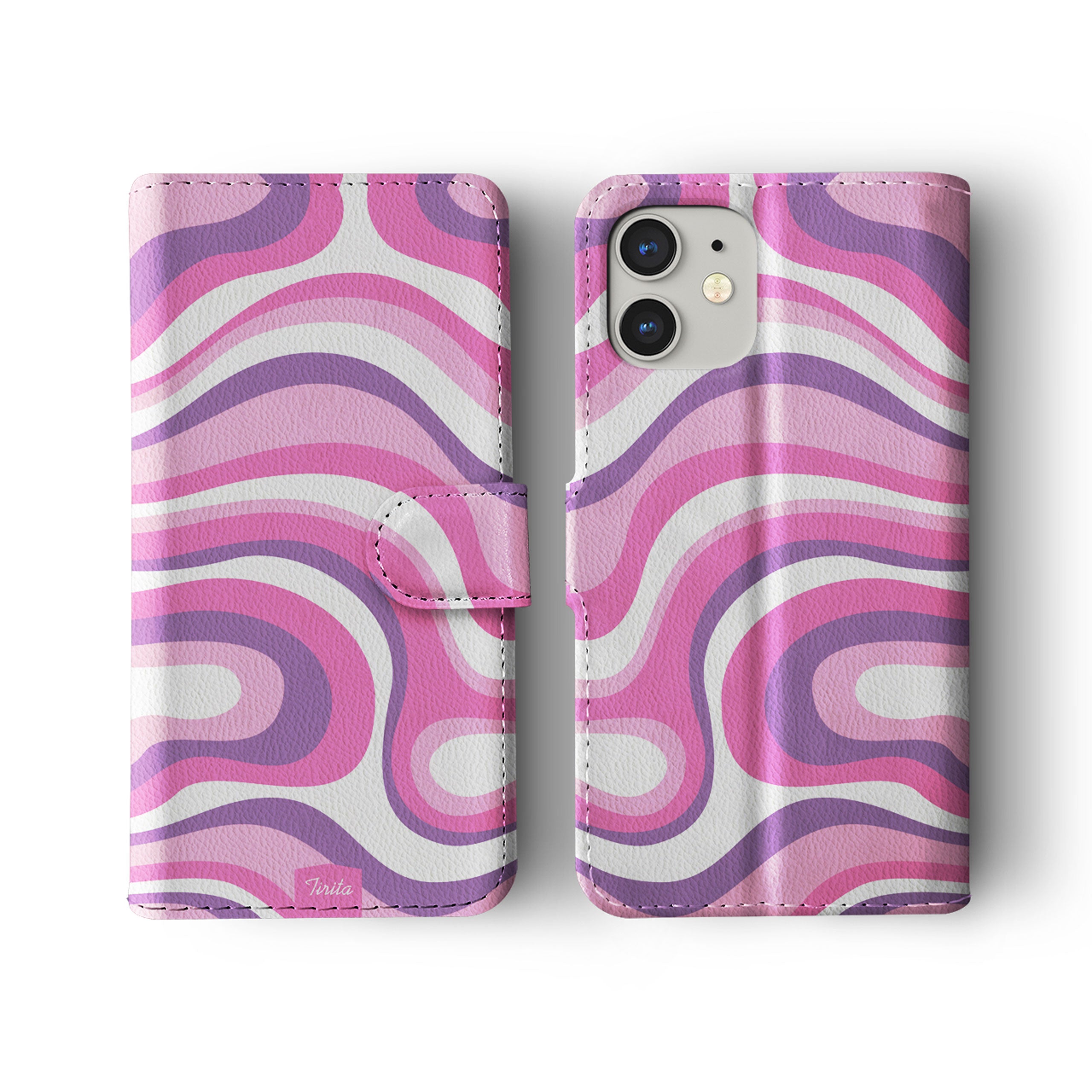 Wallet Flip Phone Case Cute Pink Pastel Abstract Waves