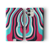 Wallet Flip Phone Case Custom Name Wavy Trippy 90s Colours