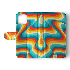 Wallet Flip Phone Case Custom Name Groovy 70s Waves Vintage