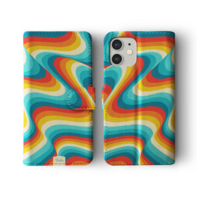 Wallet Flip Phone Case Custom Name Groovy 70s Waves Vintage