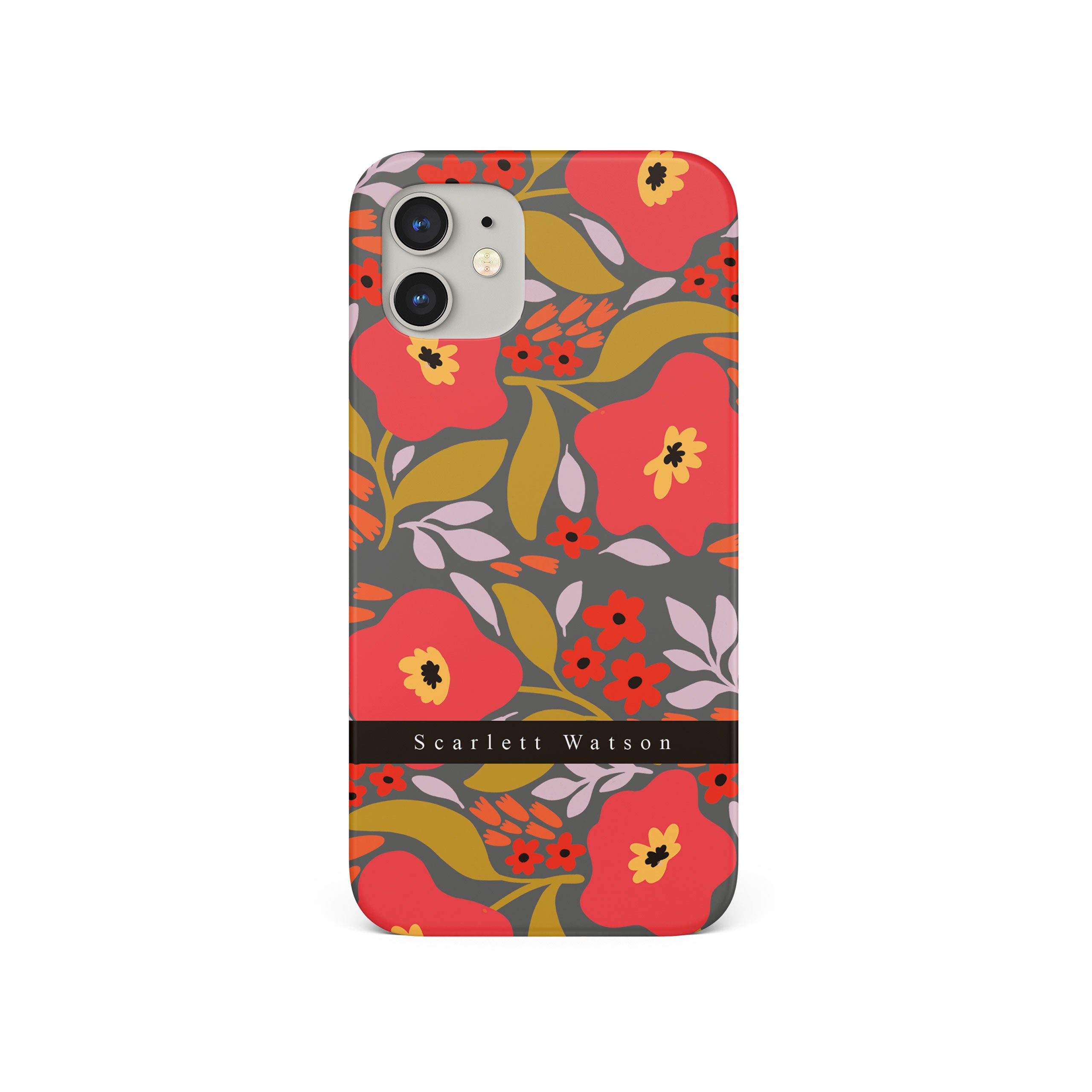 Personalised Hard Phone Case Custom Name Red Poppy Flowers