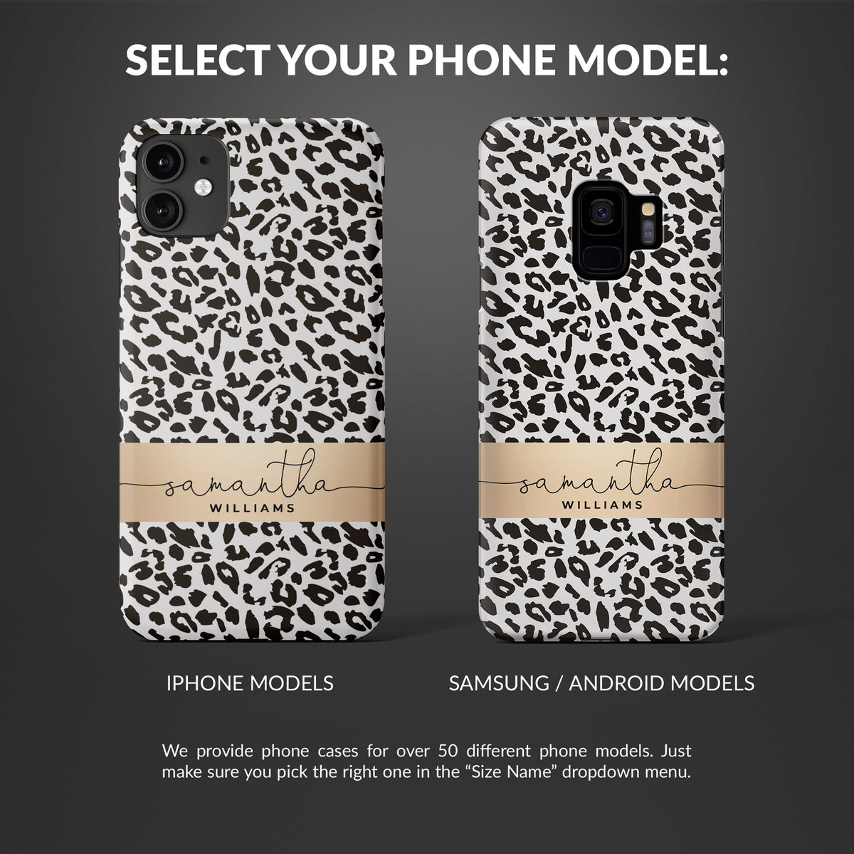 Personalised Hard Phone Case Custom Name Animal Print Leopard