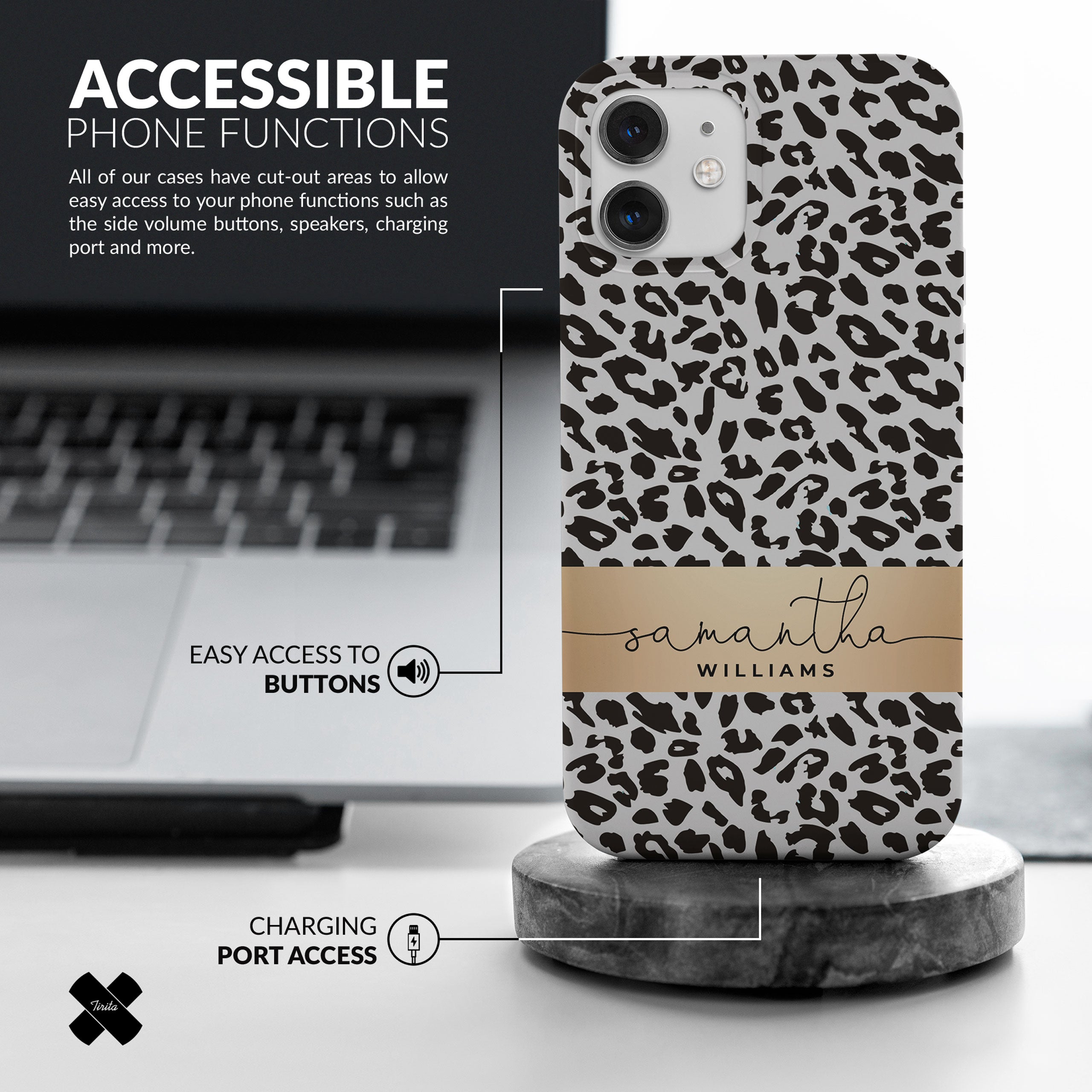 Personalised Hard Phone Case Custom Name Animal Print Leopard