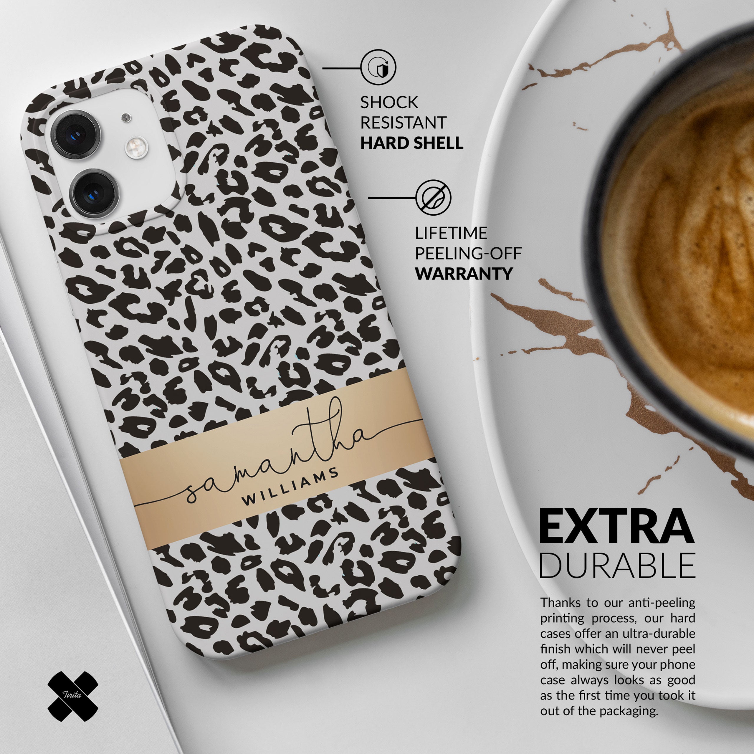 Personalised Hard Phone Case Custom Name Animal Print Leopard