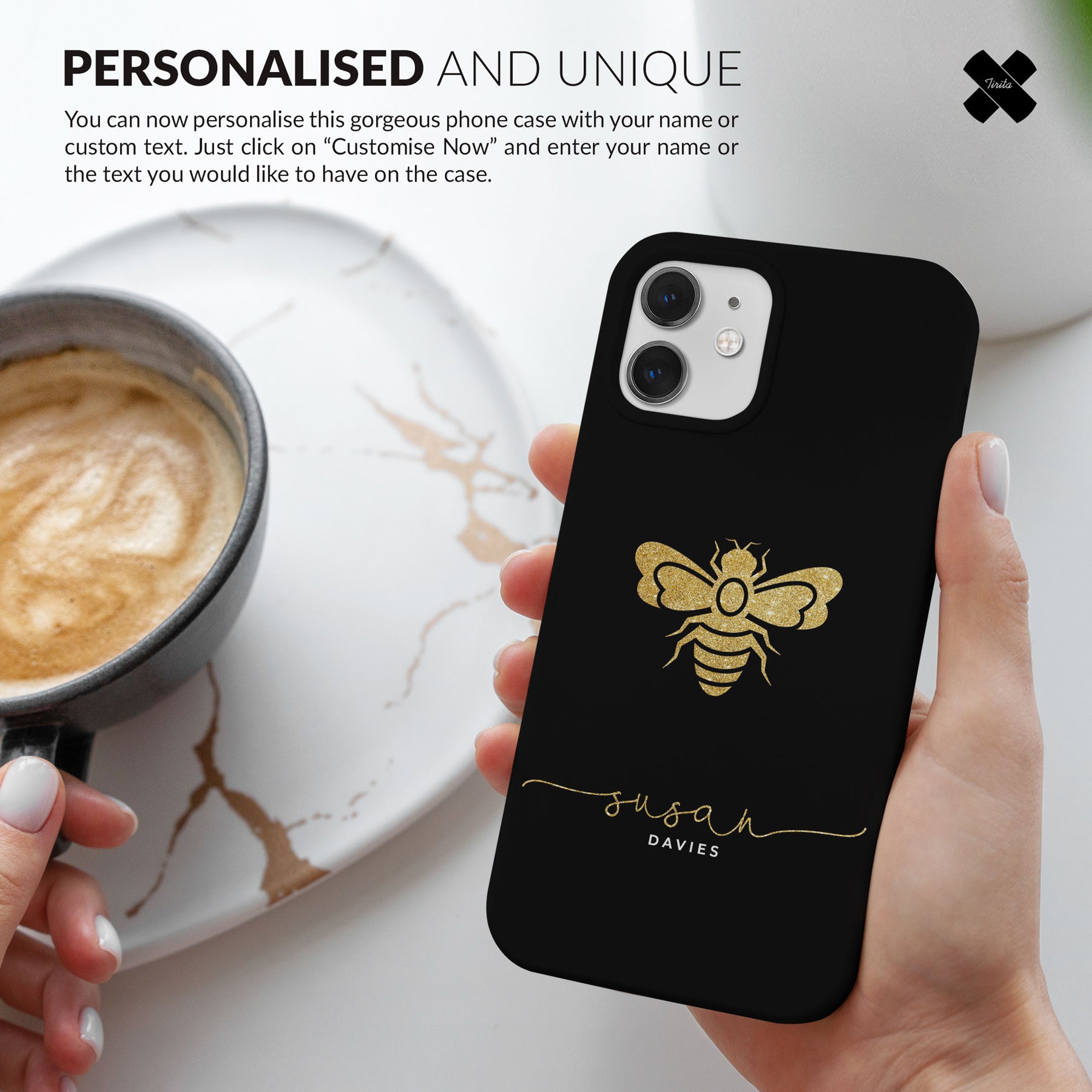 Personalised Hard Phone Case Custom Name Golden Honeybee Bumblebee