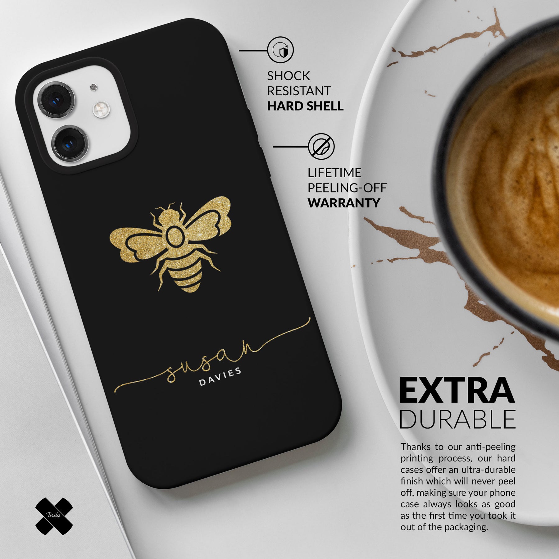 Personalised Hard Phone Case Custom Name Golden Honeybee Bumblebee