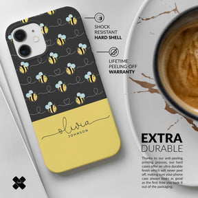 Personalised Hard Phone Case Custom Name Black Yellow Busy Bees