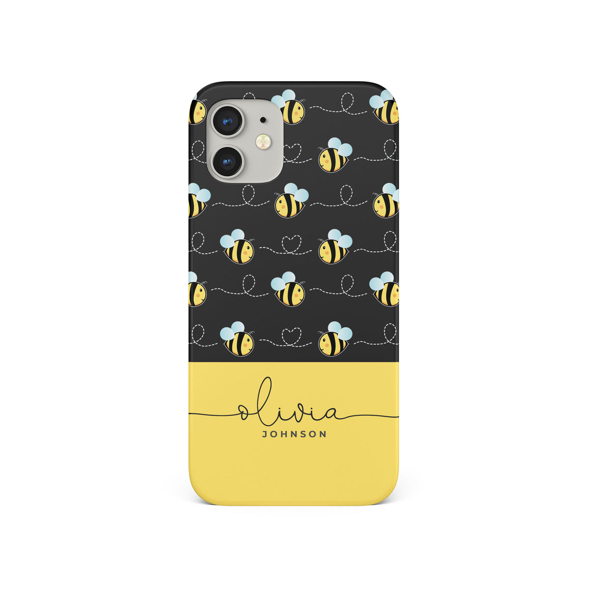 Personalised Hard Phone Case Custom Name Black Yellow Busy Bees