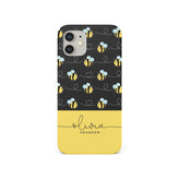 Personalised Hard Phone Case Custom Name Black Yellow Busy Bees