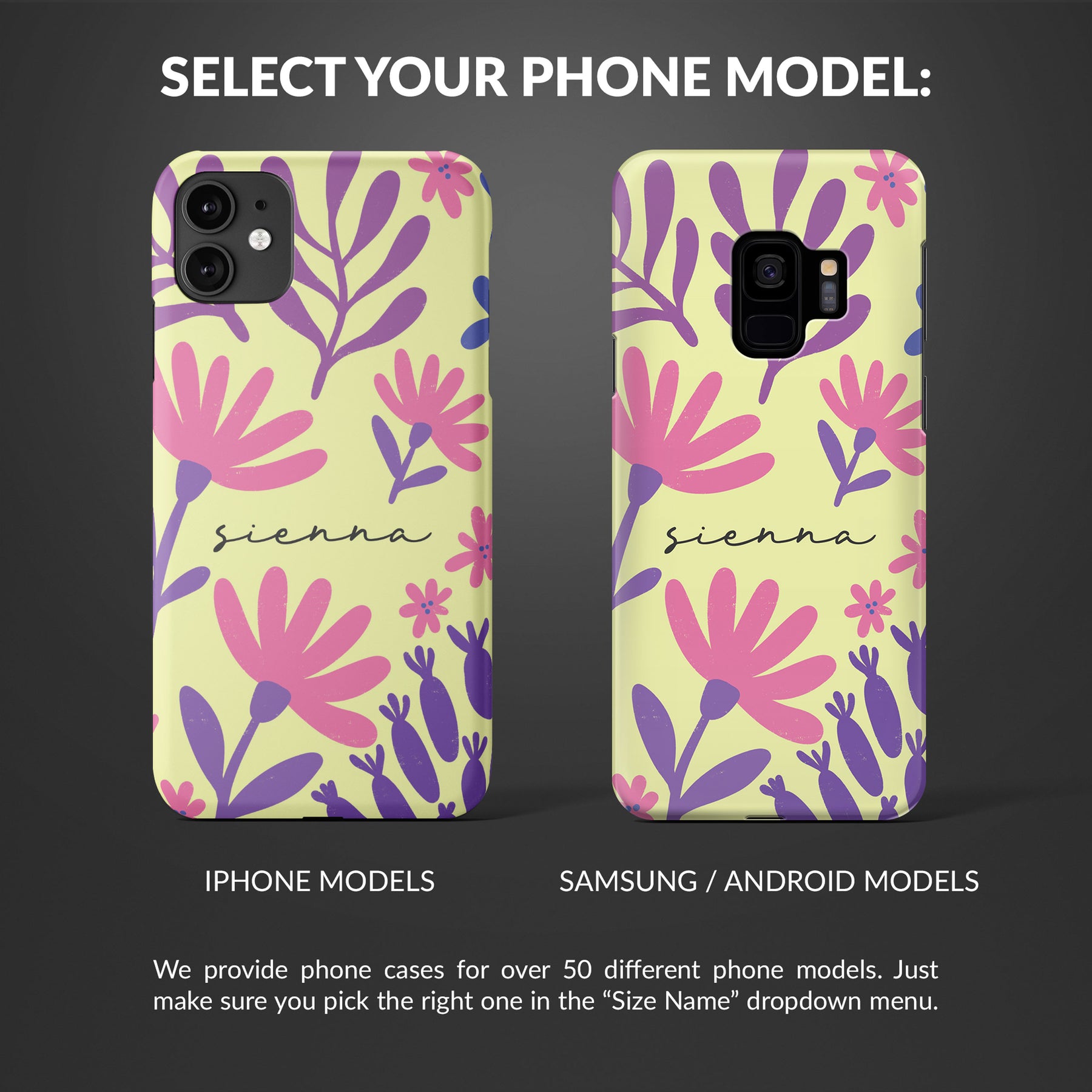 Personalised Hard Phone Case Flowers Simple Purple