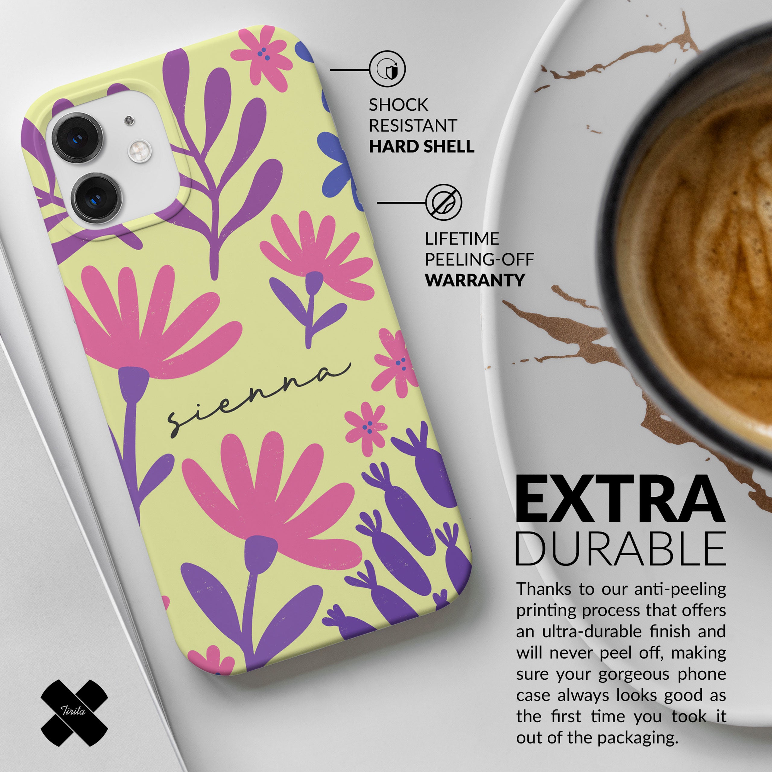 Personalised Hard Phone Case Flowers Simple Purple