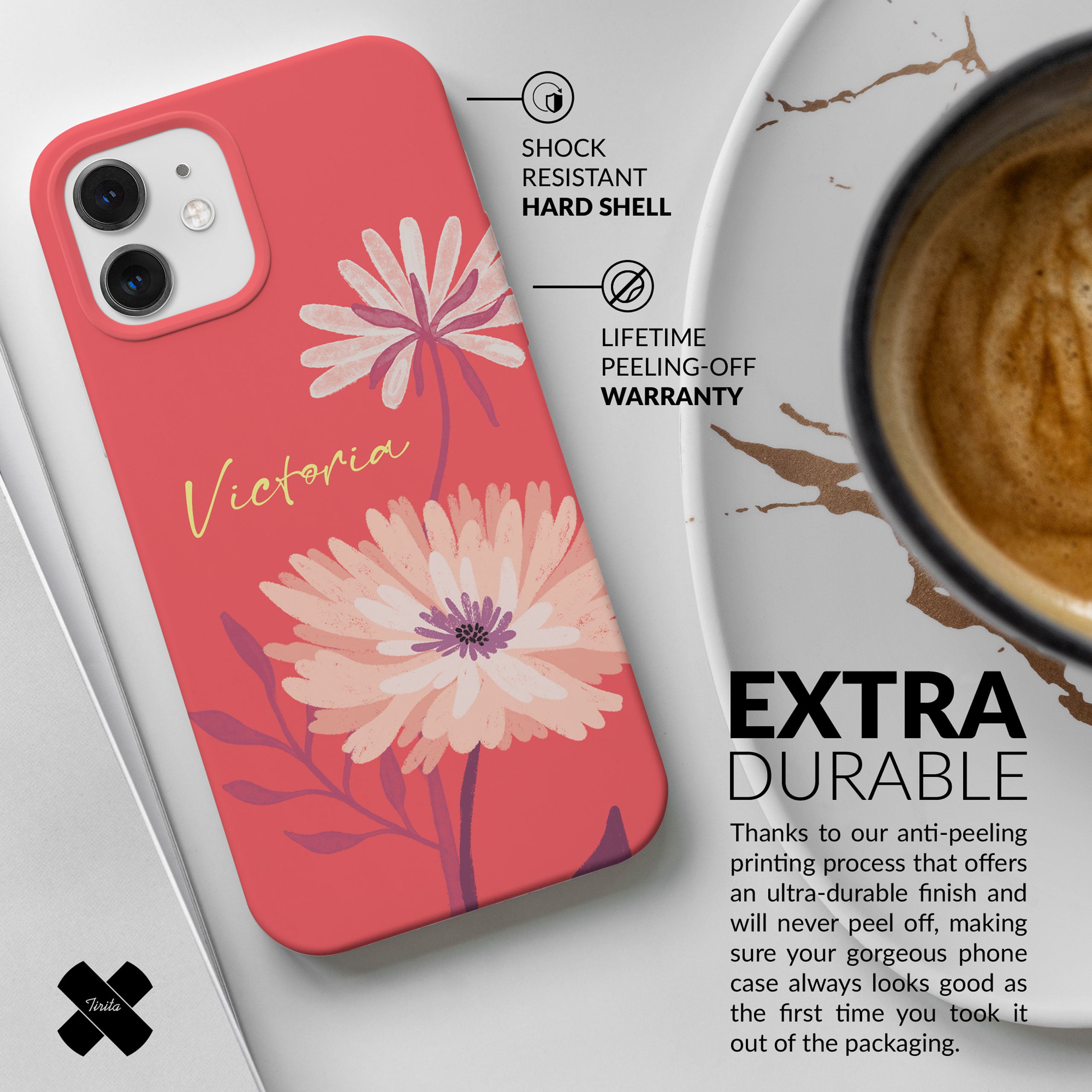 Personalised Hard Phone Case Salmon Red Flowers